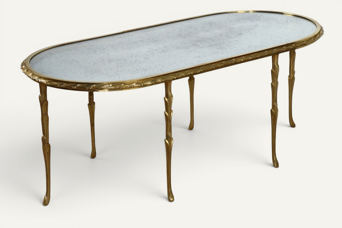 Table basse Maison Baguès en bronze doré et miroir vieilli – Années 1950
