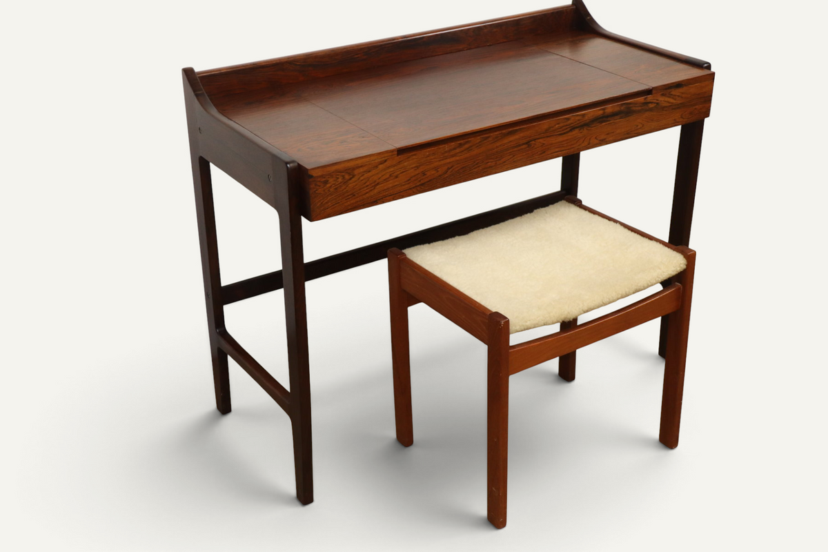 Coiffeuse Bureau danoise en palissandre à miroir escamotable – années 1960