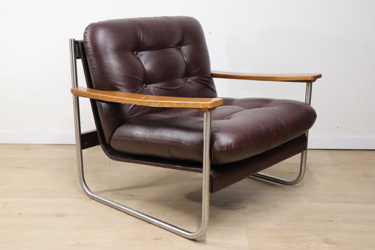 Fauteuil vintage style Bauhaus en skaï et métal, 1970