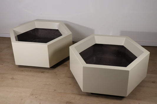 Paire de jardinières hexagonales en fibre de verre vintage – 1970