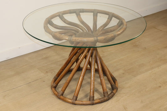 Table en bambou et verre par Bernard Govin – édition Eguizier, 1970