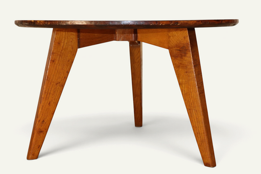 Table basse tripode en chêne années 50