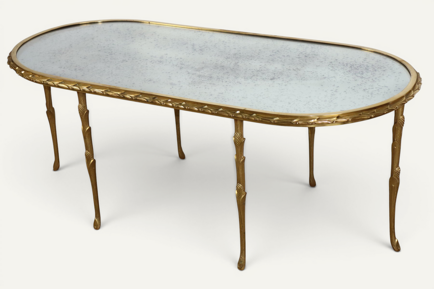 Table basse Maison Baguès en bronze doré et miroir vieilli – Années 1950