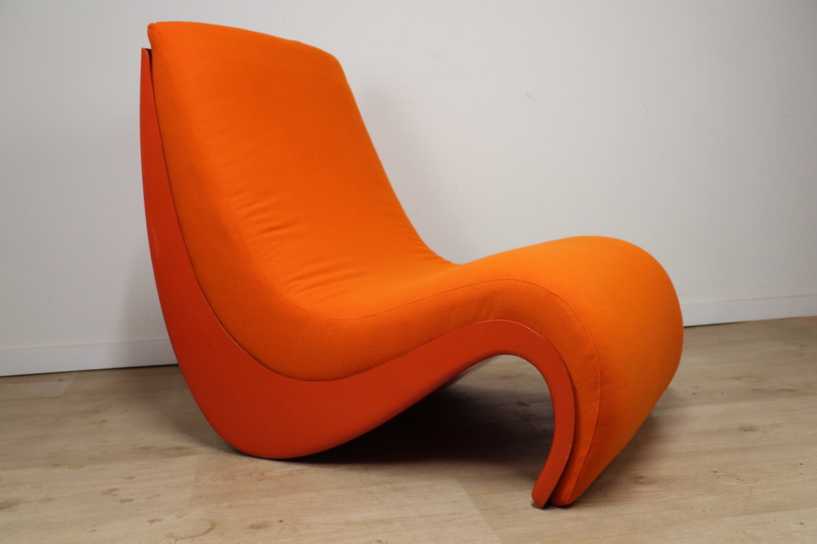 Chauffeuse vintage organique en tissu orange et fibre, 1970