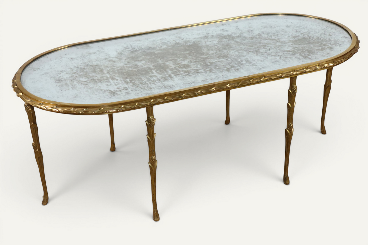 Table basse Maison Baguès en bronze doré et miroir vieilli – Années 1950