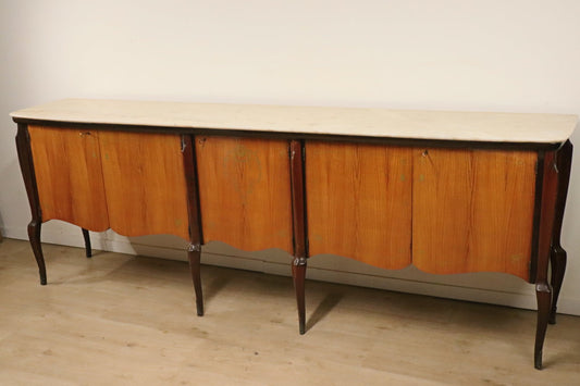 Enfilade italienne en bois vernis et marbre de carrare, 1960