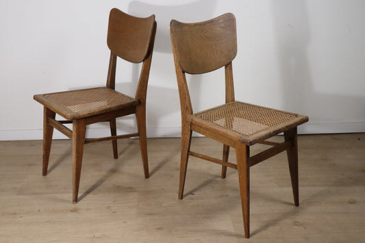 Paire de chaises vintage en chêne et cannage, 1950
