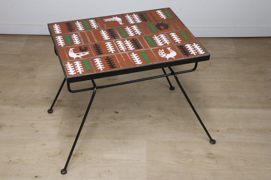 Table basse en céramique émaillée et métal, 1950