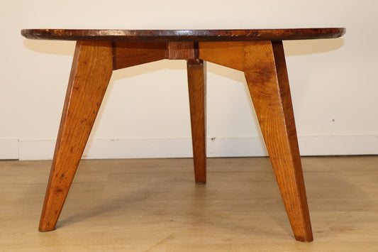 Table basse tripode en chêne années 50