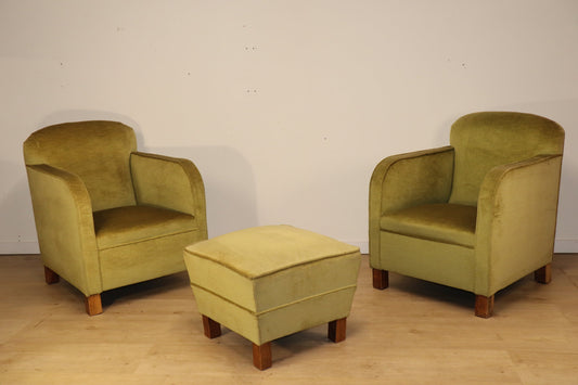 Paire de fauteuils vintage en velours avec repose-pied - Années 50