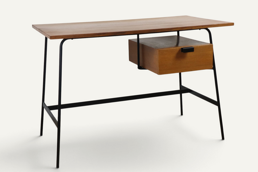 Bureau CM178 Pierre Paulin pour Thonet en chêne et métal noir – Années 1950