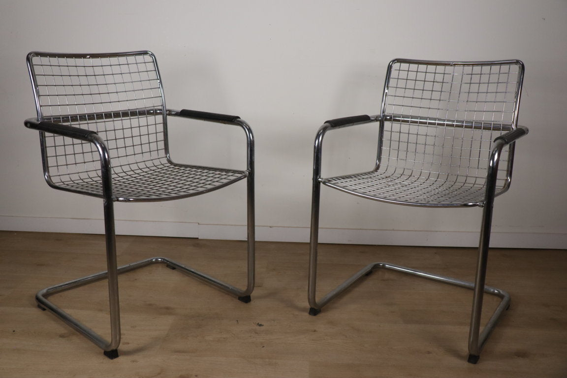 Paire de fauteuils vintage en métal chromé, 1970