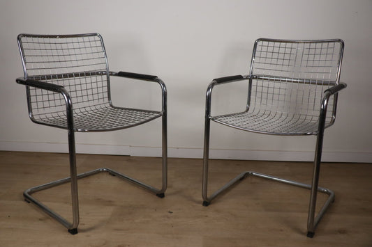 Paire de fauteuils vintage en métal chromé, 1970