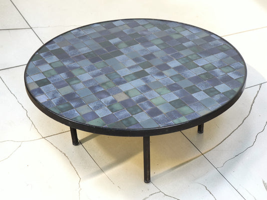 Table basse vintage en céramique et métal noir - Années 70