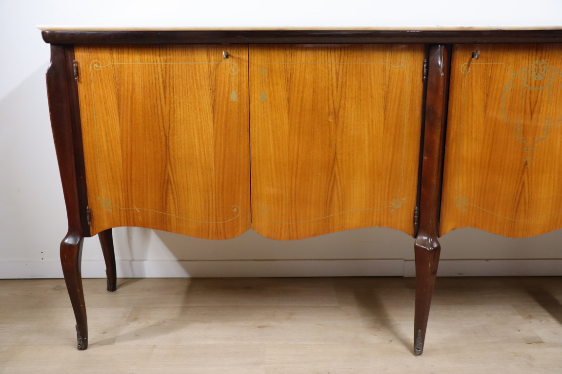 Enfilade italienne en bois vernis et marbre de carrare, 1960
