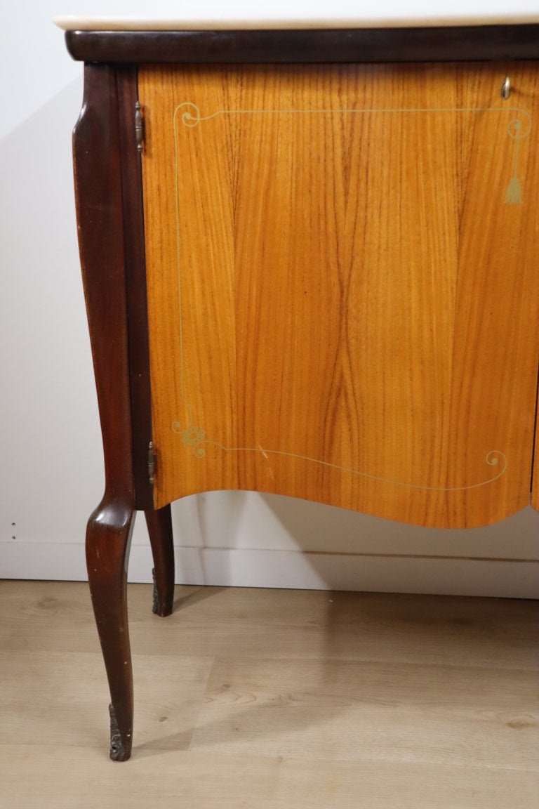 Enfilade italienne en bois vernis et marbre de carrare, 1960