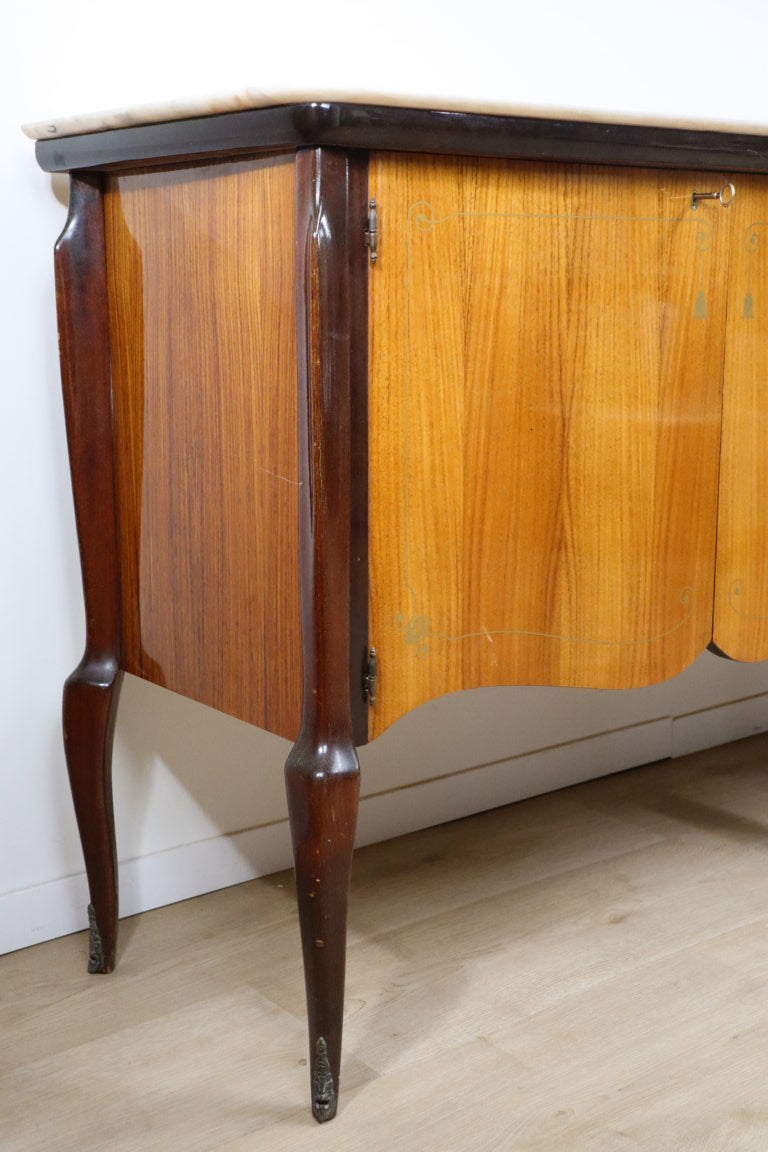 Enfilade italienne en bois vernis et marbre de carrare, 1960