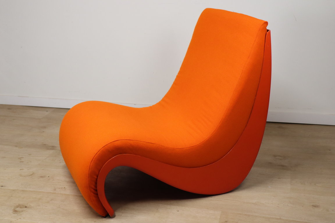 Chauffeuse vintage organique en tissu orange et fibre, 1970