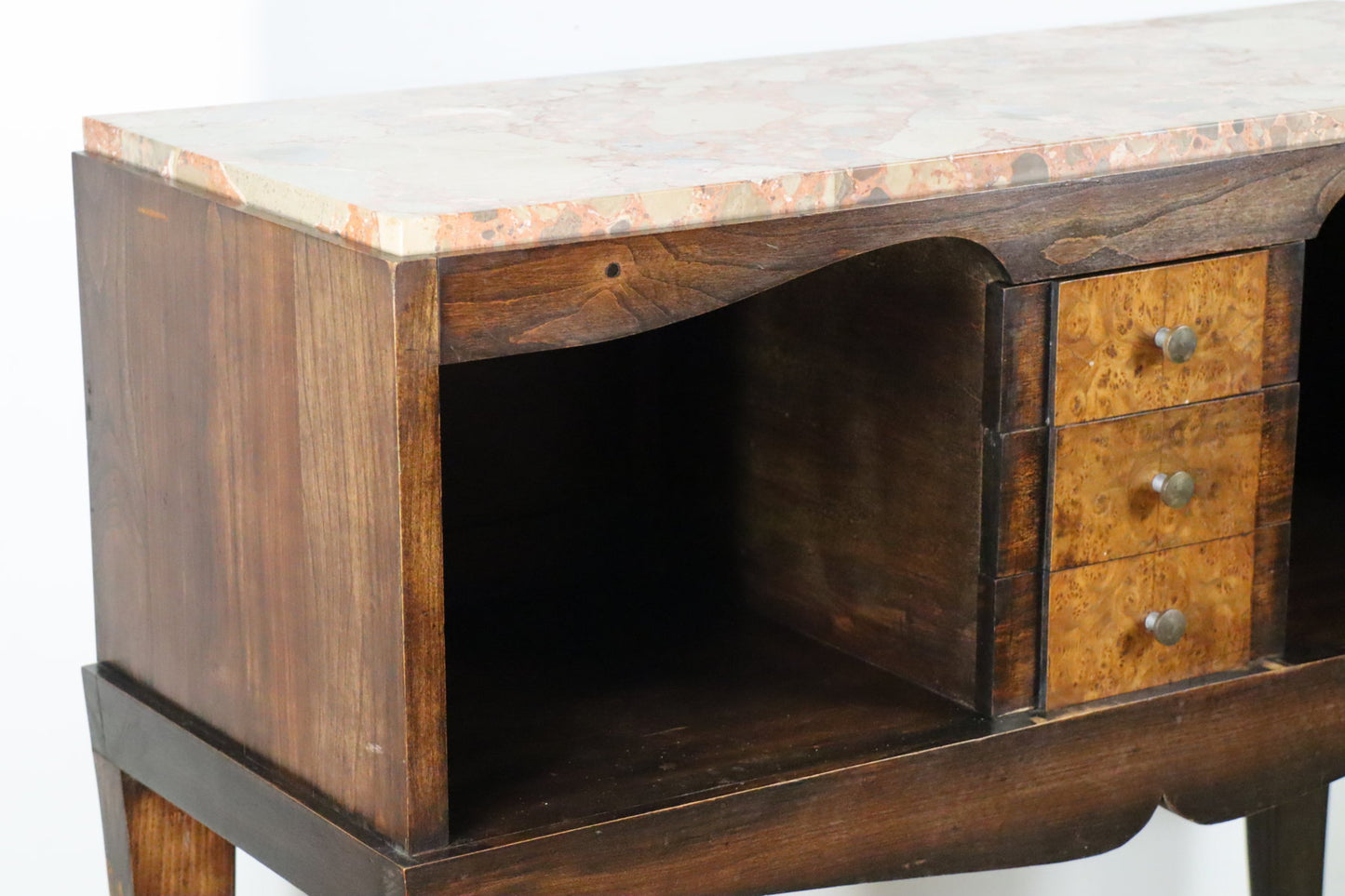 Console vintage en bois et marbre – pieds galbés style classique 1950