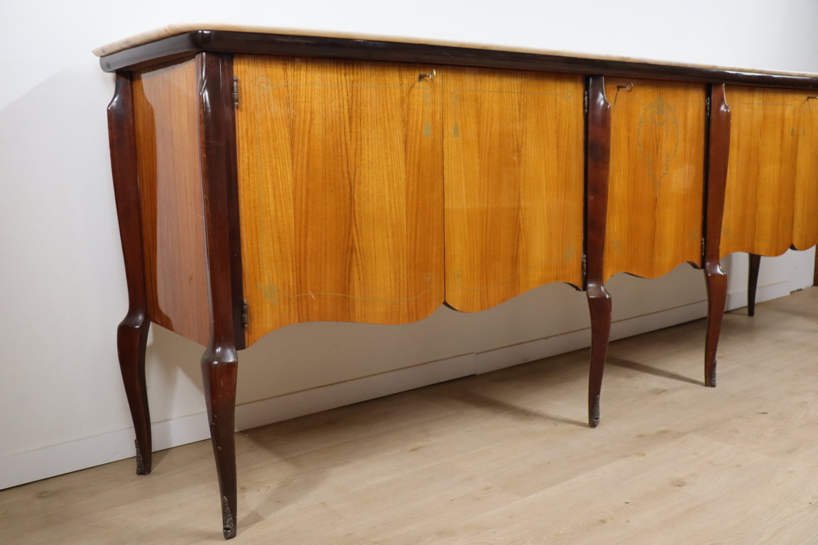Enfilade italienne en bois vernis et marbre de carrare, 1960