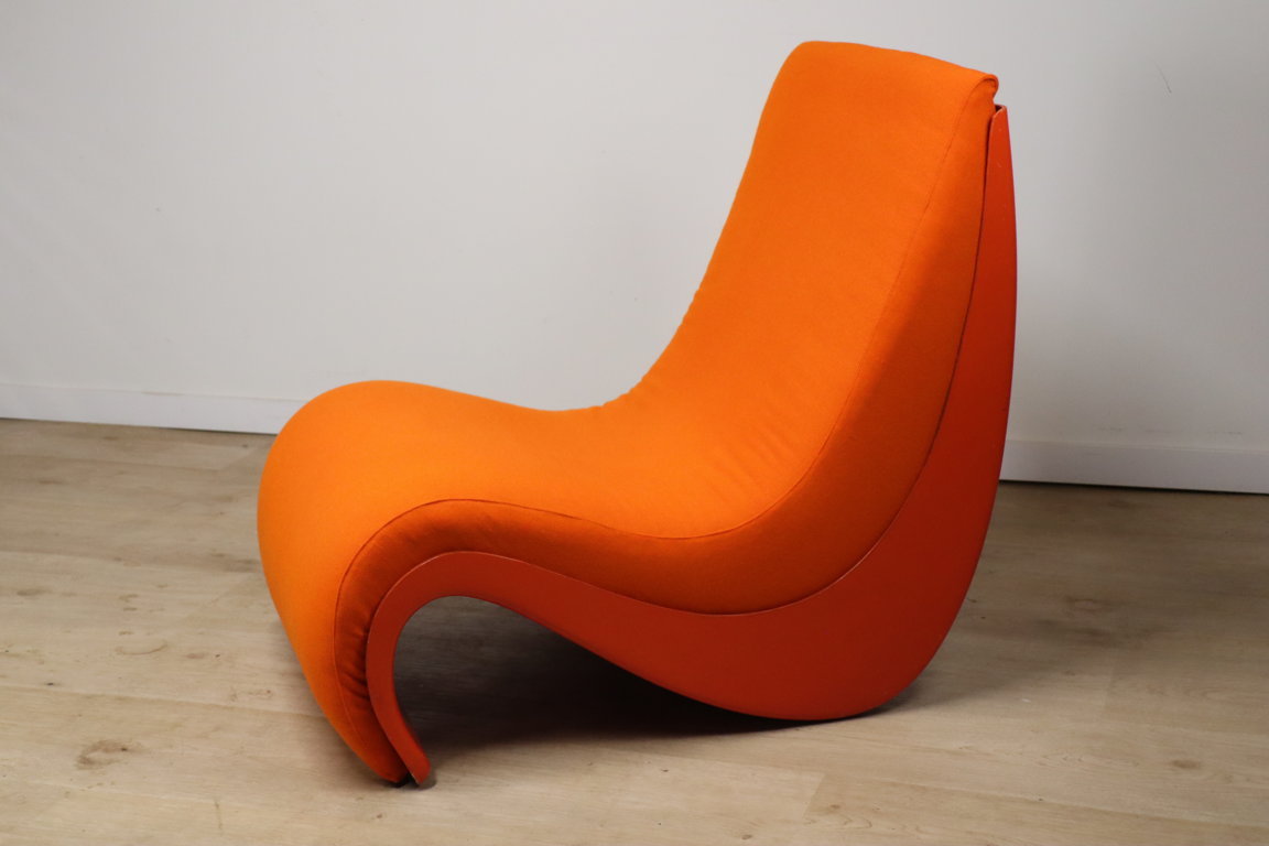 Chauffeuse vintage organique en tissu orange et fibre, 1970