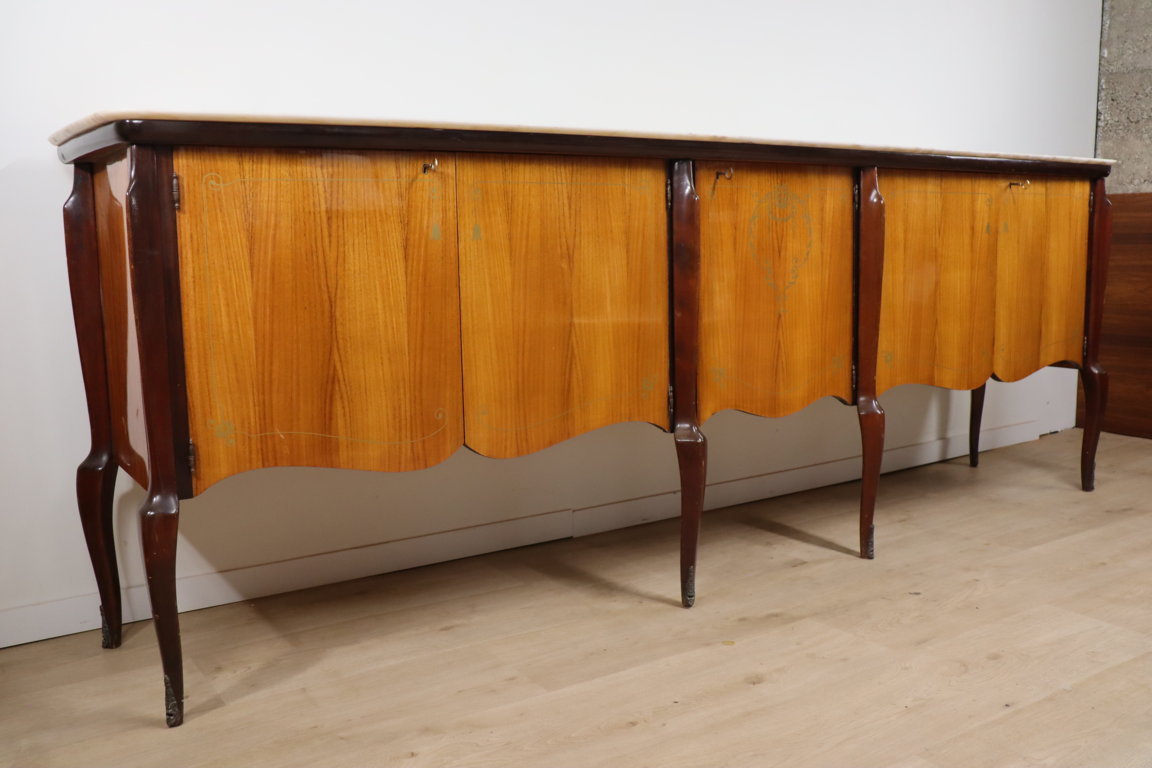Enfilade italienne en bois vernis et marbre de carrare, 1960
