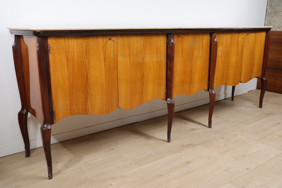 Enfilade italienne en bois vernis et marbre de carrare, 1960