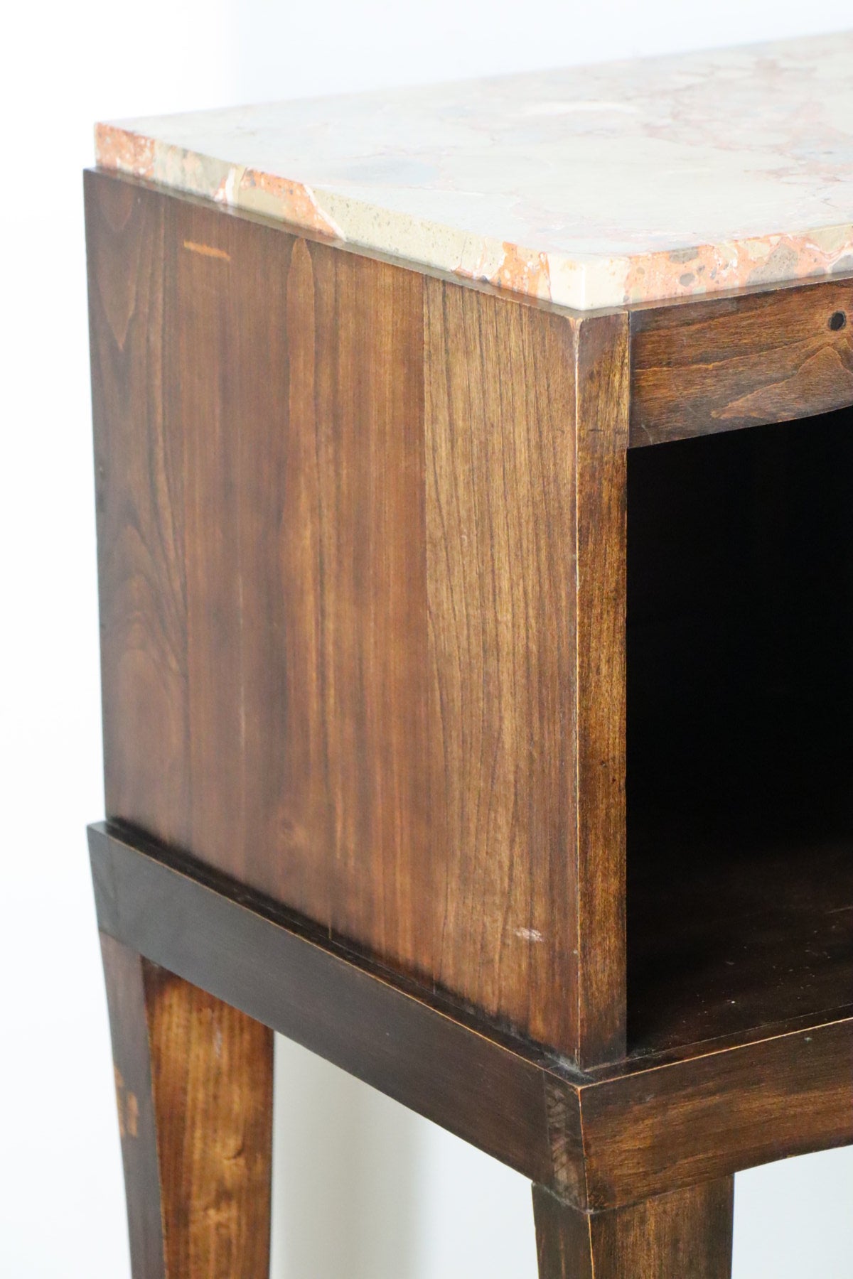 Console vintage en bois et marbre – pieds galbés style classique 1950