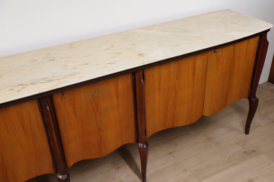 Enfilade italienne en bois vernis et marbre de carrare, 1960