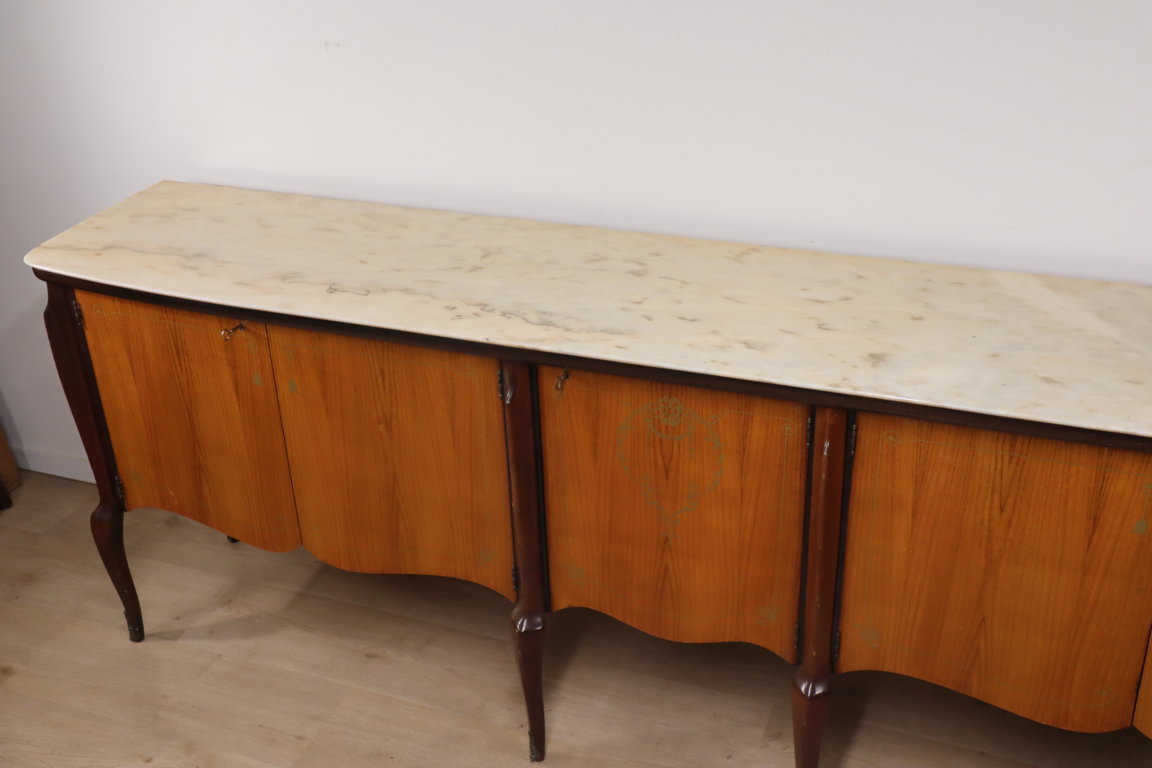Enfilade italienne en bois vernis et marbre de carrare, 1960