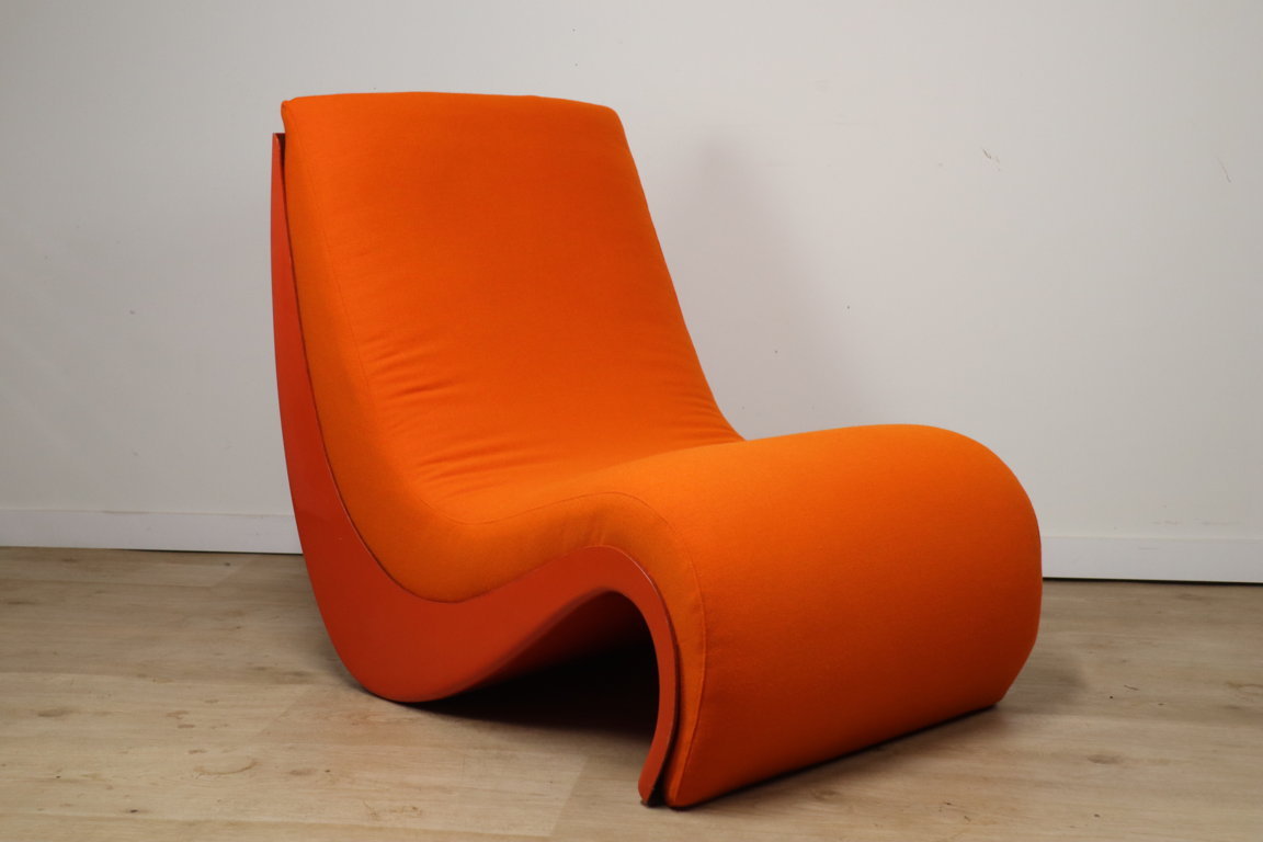 Chauffeuse vintage organique en tissu orange et fibre, 1970