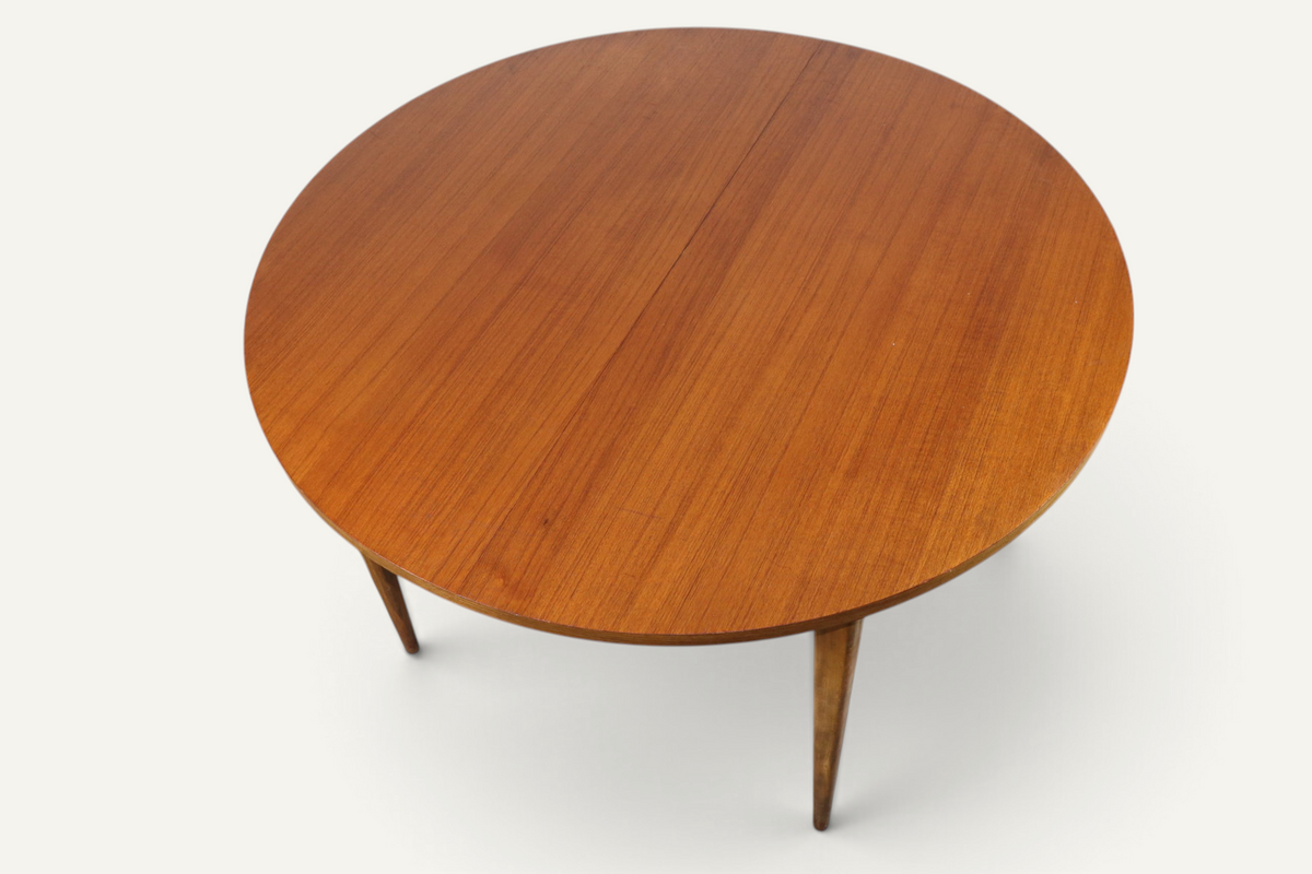 Table de repas ronde extensible en teck – années 60