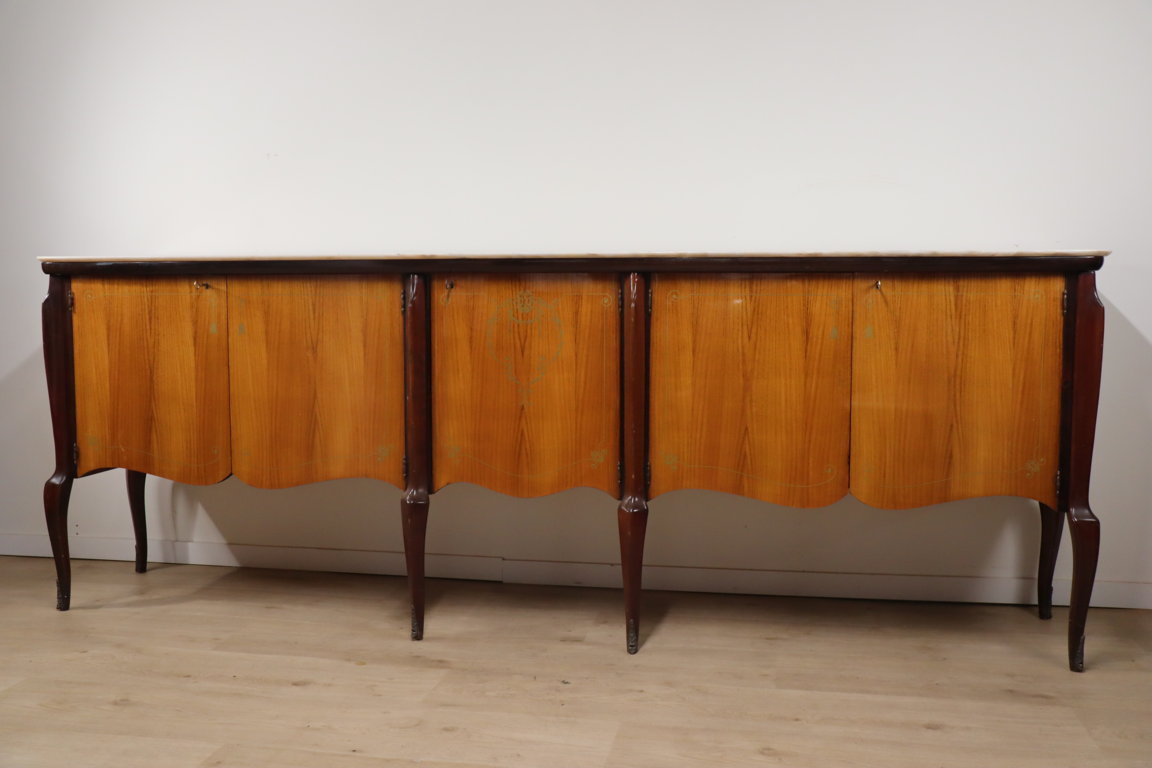 Enfilade italienne en bois vernis et marbre de carrare, 1960