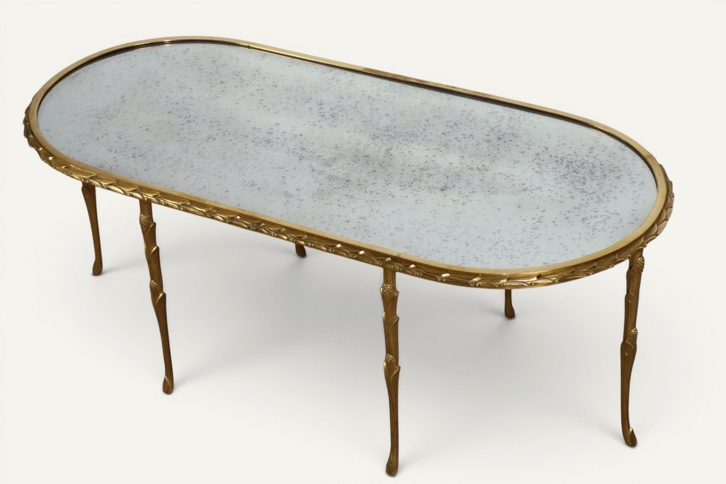 Table basse Maison Baguès en bronze doré et miroir vieilli – Années 1950