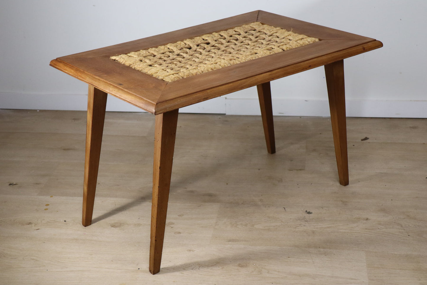 Table basse vintage en chêne et corde, 1950