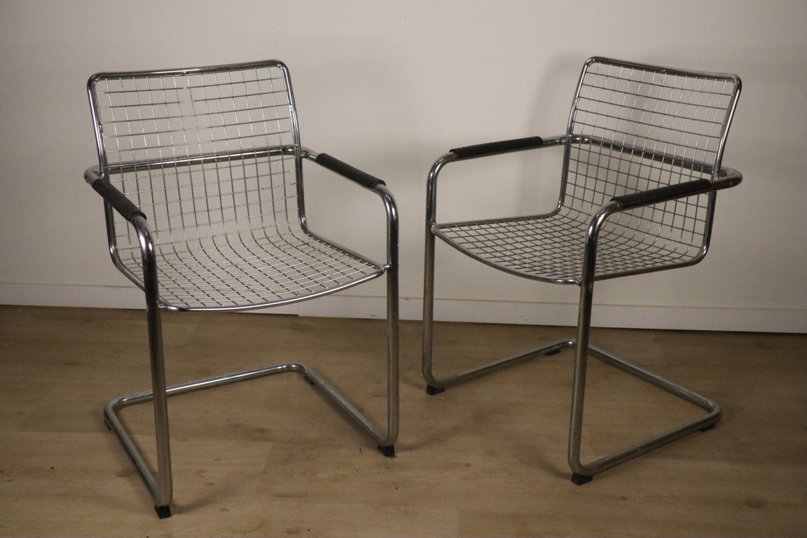 Paire de fauteuils vintage en métal chromé, 1970