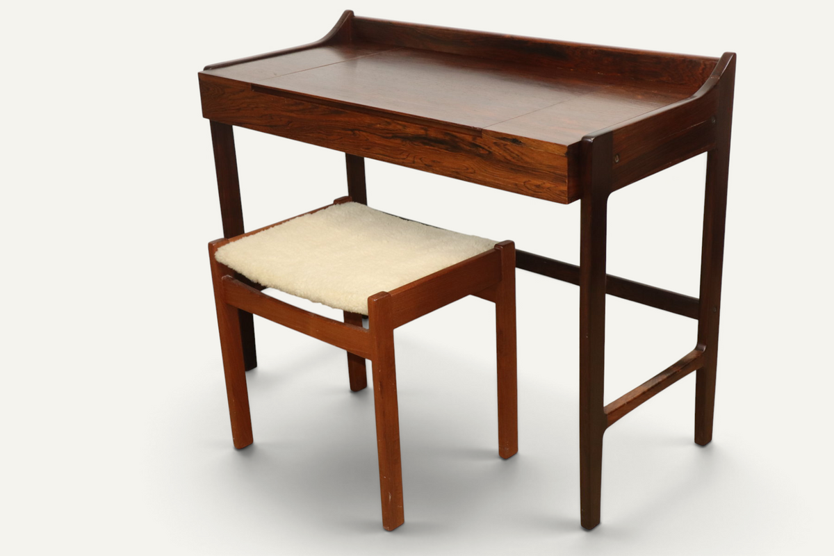 Coiffeuse Bureau danoise en palissandre à miroir escamotable – années 1960
