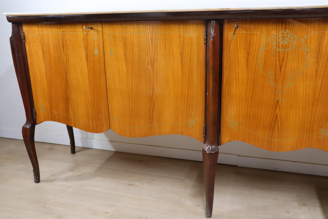 Enfilade italienne en bois vernis et marbre de carrare, 1960