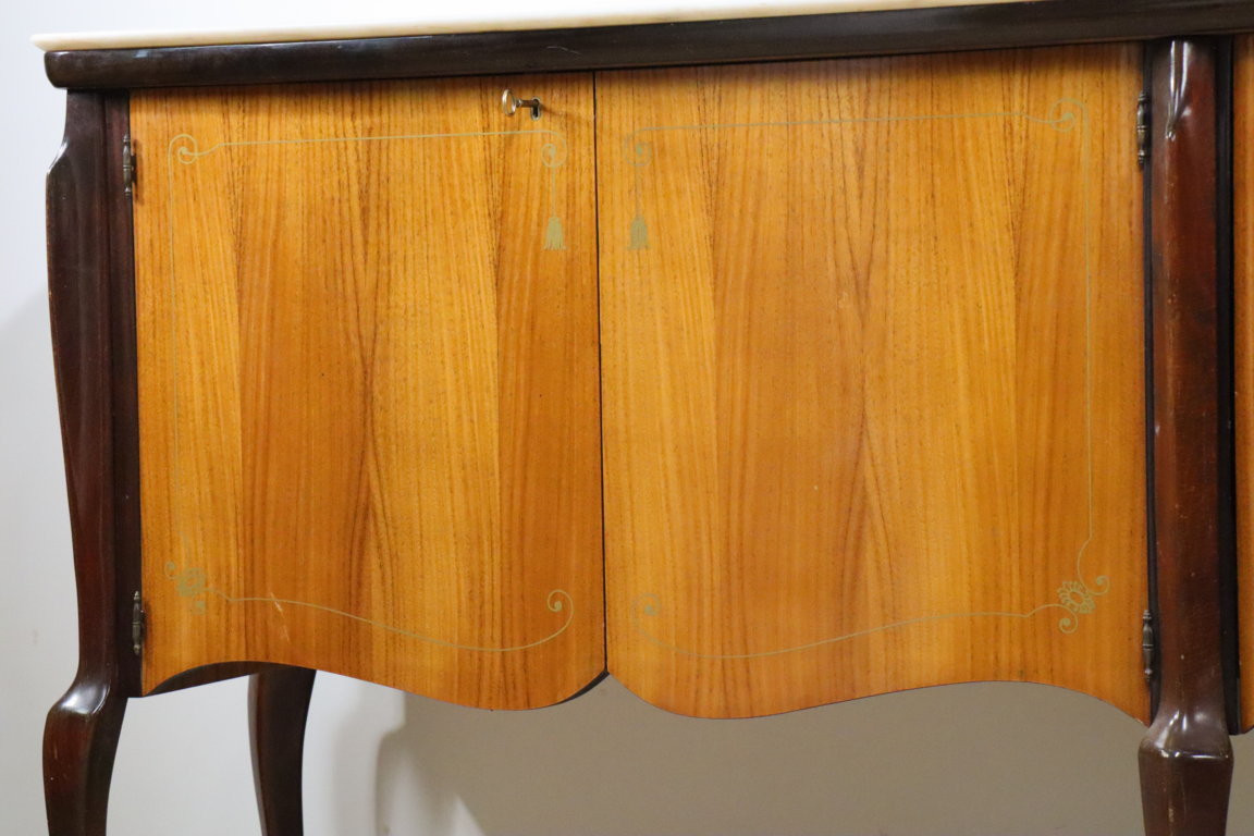 Enfilade italienne en bois vernis et marbre de carrare, 1960
