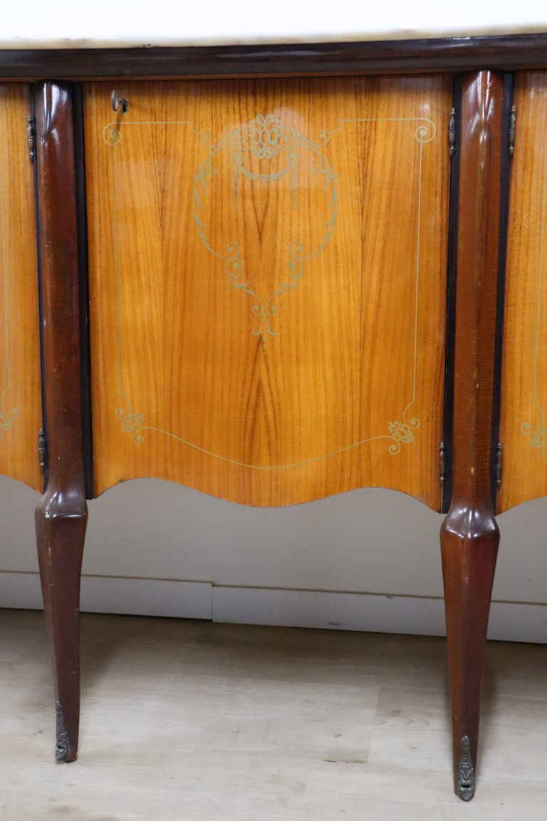 Enfilade italienne en bois vernis et marbre de carrare, 1960