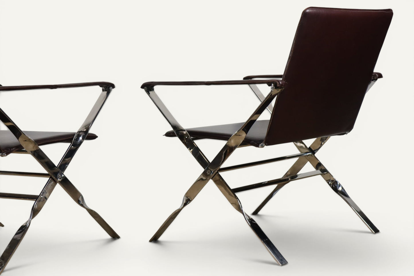 Paire de fauteuils en cuir et métal chromé, Italie - 1970