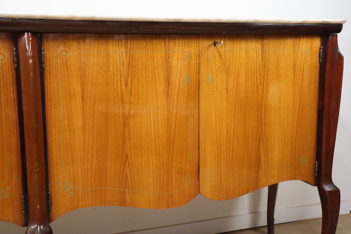 Enfilade italienne en bois vernis et marbre de carrare, 1960