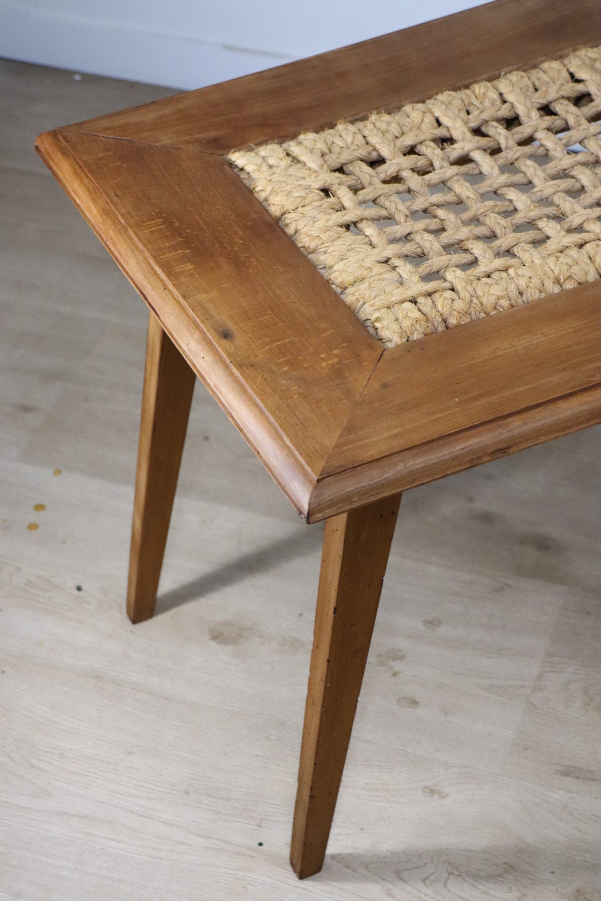 Table basse vintage en chêne et corde, 1950