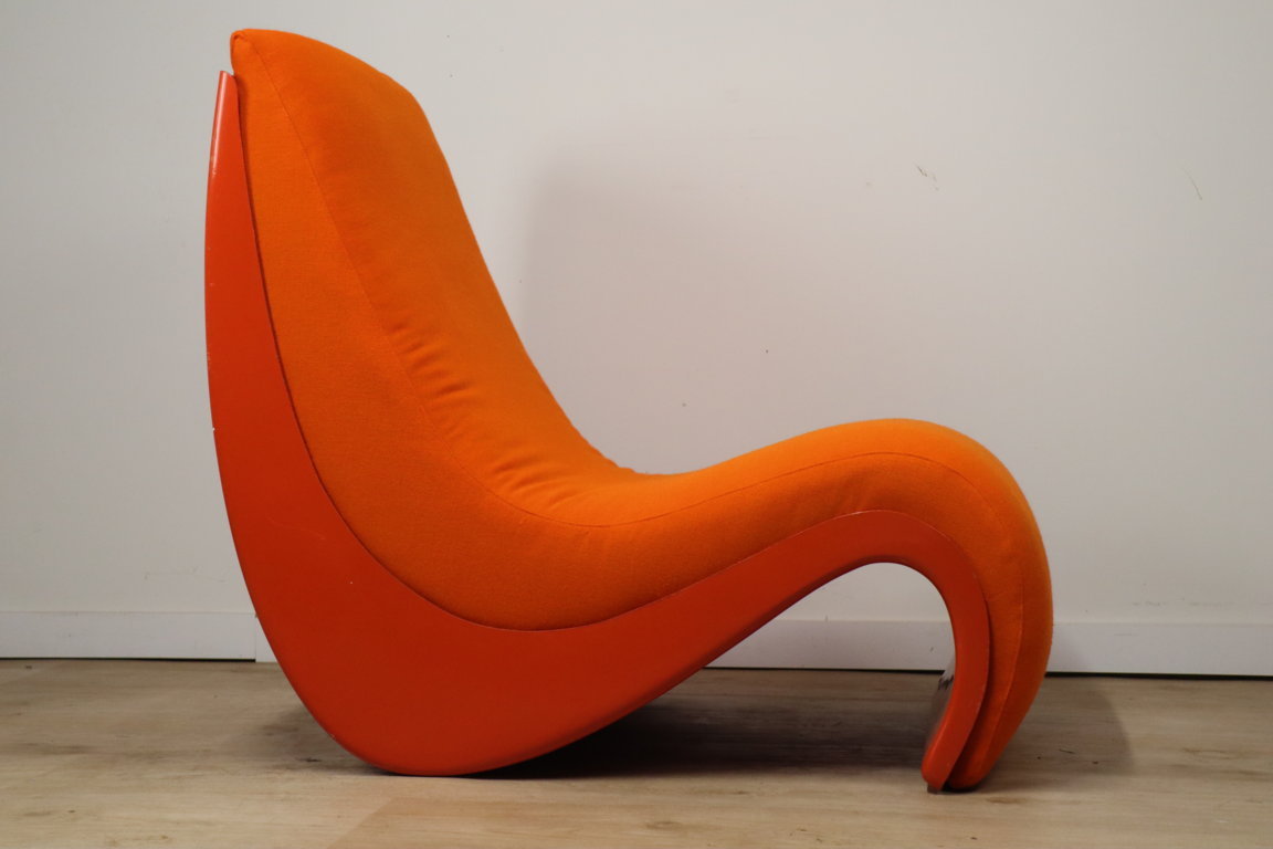 Chauffeuse vintage organique en tissu orange et fibre, 1970