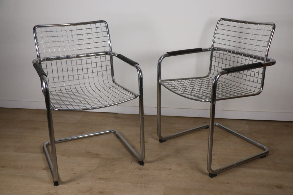 Paire de fauteuils vintage en métal chromé, 1970