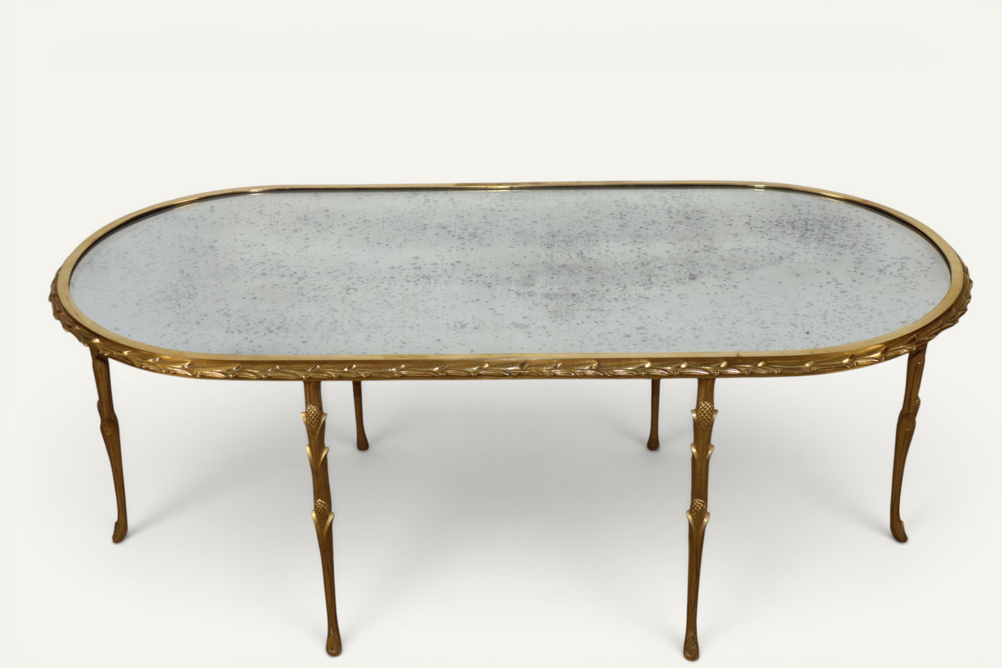 Table basse Maison Baguès en bronze doré et miroir vieilli – Années 1950