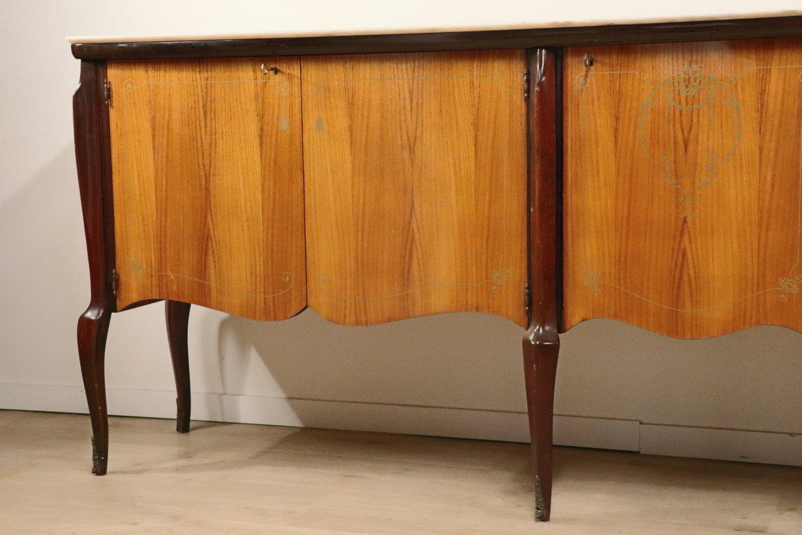 Enfilade italienne en bois vernis et marbre de carrare, 1960