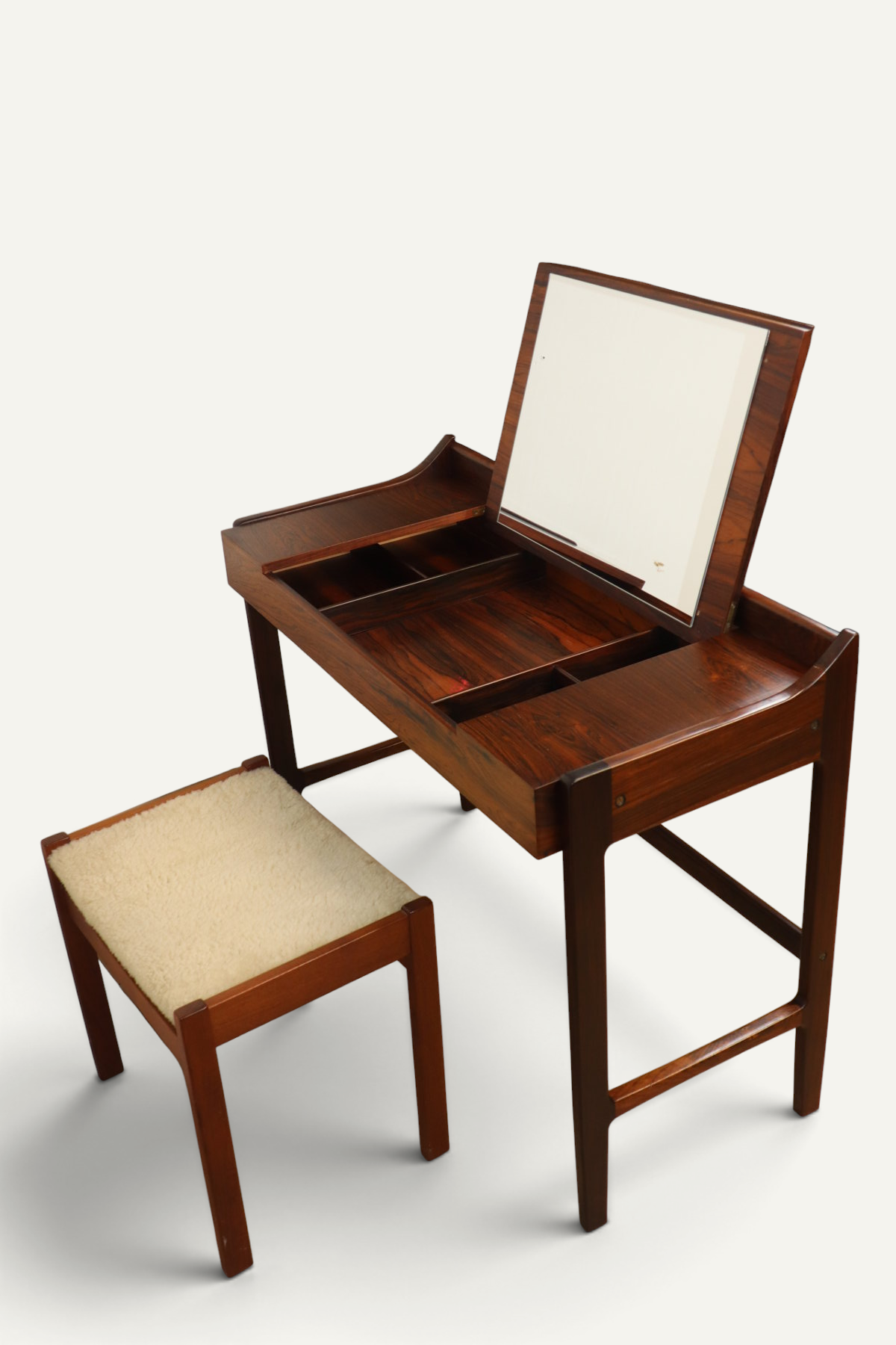 Coiffeuse Bureau danoise en palissandre à miroir escamotable – années 1960