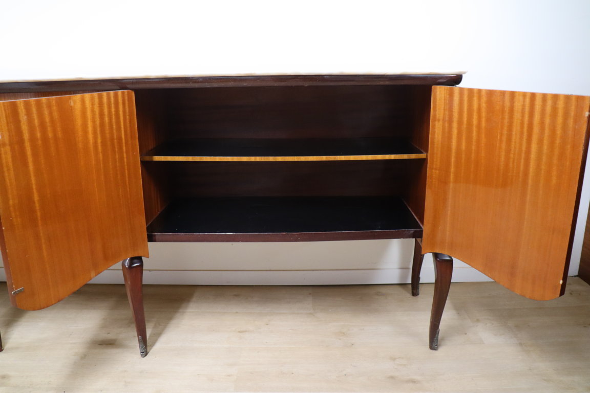 Enfilade italienne en bois vernis et marbre de carrare, 1960