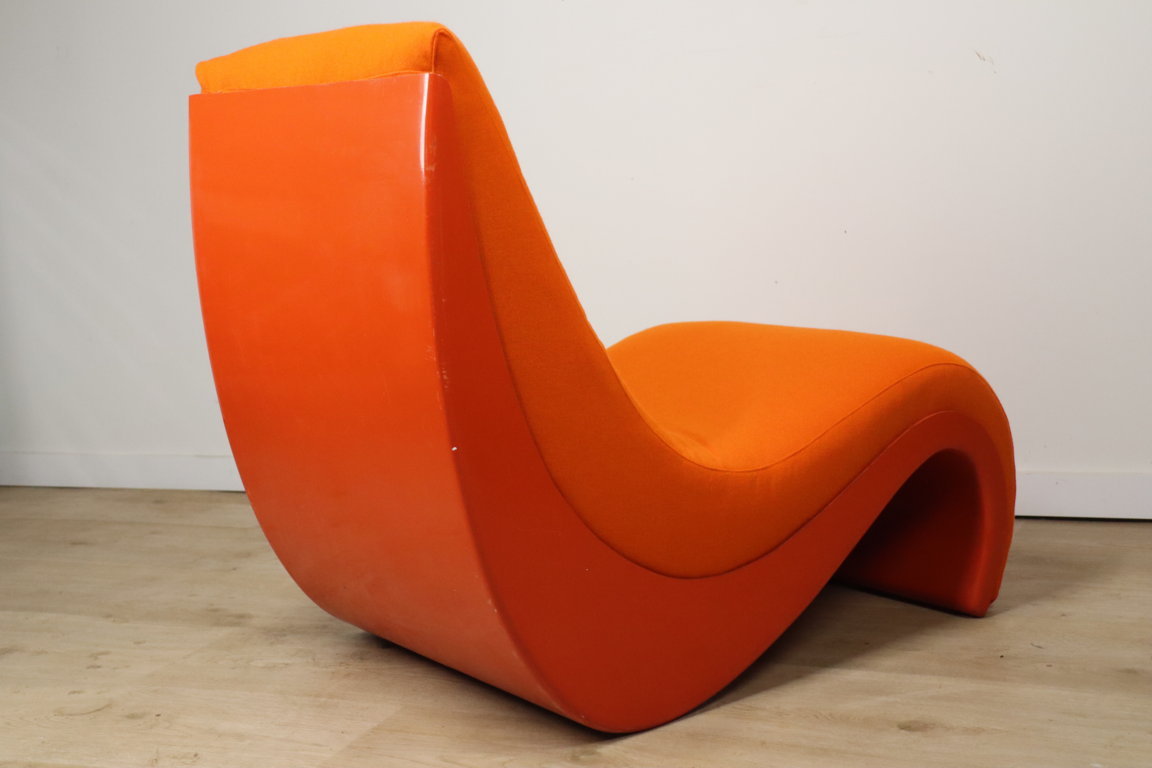 Chauffeuse vintage organique en tissu orange et fibre, 1970